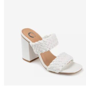 Journee Collection White Woven Double-Strap Block Heel Mule